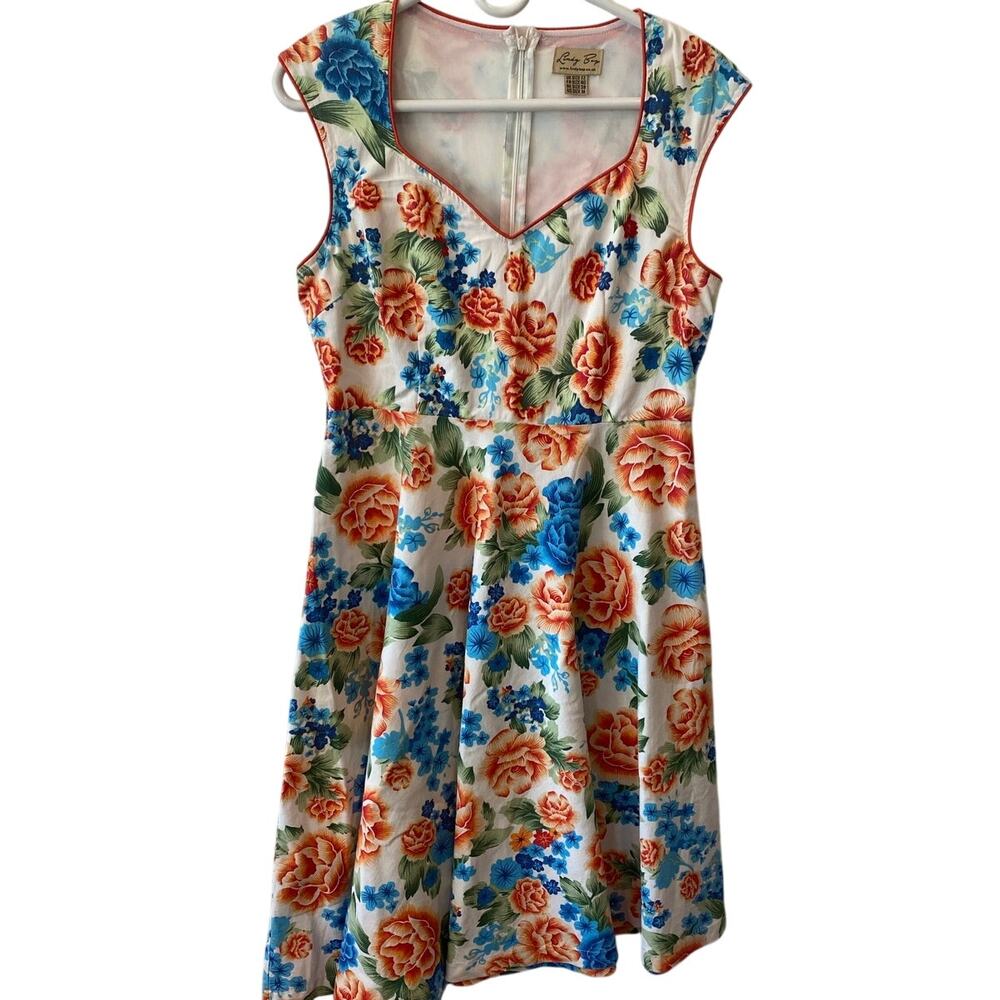 Lindy Bop Retro Rockabilly Fit & Flare Vibrant Floral Audrey Dress Size Medium